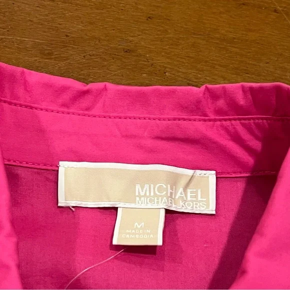NEW $225 MICHAEL MICHAEL KORS Pleated Cap Sleeve Mini Dress Pink Medium Shirt - Picture 9 of 16